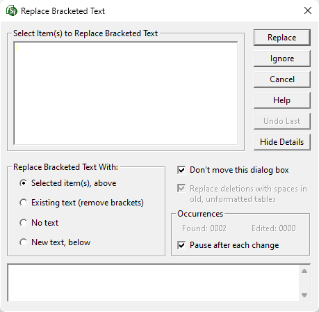 Illustration Illustration of Bracket Replacment Dialog Box