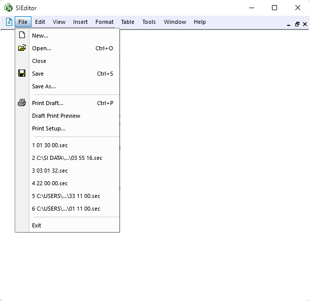 SI Editor's File Menu Illustration SI Editor's File Menu