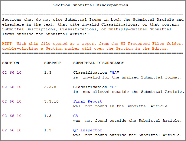 Illustration Example of Submittal Verification Report Discrepancies