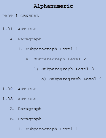 Example of Automatic Paragraph Numbering's Alphanumeric Format Illustration of Automatic Paragraph Numbering's Alphanumeric Format