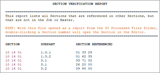 SI Explorer's File Menu - Process and Print/Publish: Reports - Section Verification Report Illustration SI Explorer's File Menu - Process and Print/Publish: Reports - Section Verification Report