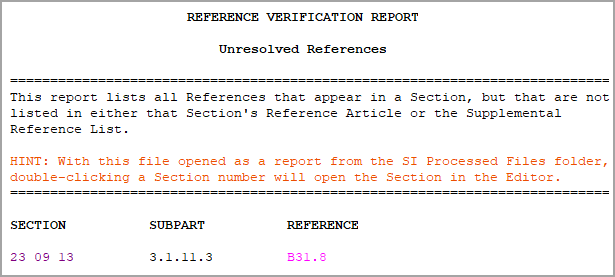 Example of SI Explorer's Unresolved References IllustrationExample of Unresolved SI Explorer's References