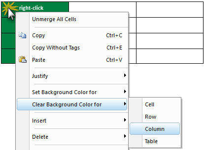 SI Editor Table Menu - Clear Background Color for