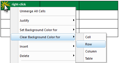 SI Editor Table Menu - Clear Background Color for