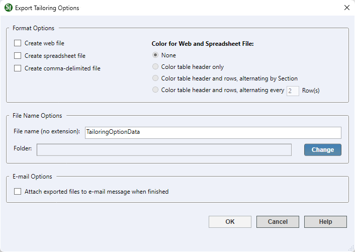 SI Explorer's File Menu - Export Tailoring Options Illustration SI Explorer's File Menu - Export Tailoring Options