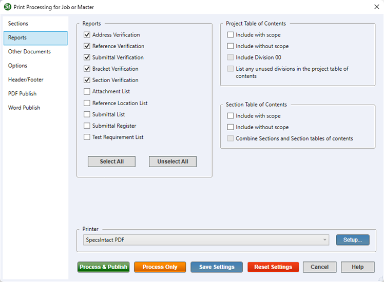 Illustration SI Explorer's File Menu - Process & Print/Publish:  Reports