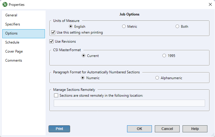 Illustration SI Explorer's File Menu - Properties:  Options Tab