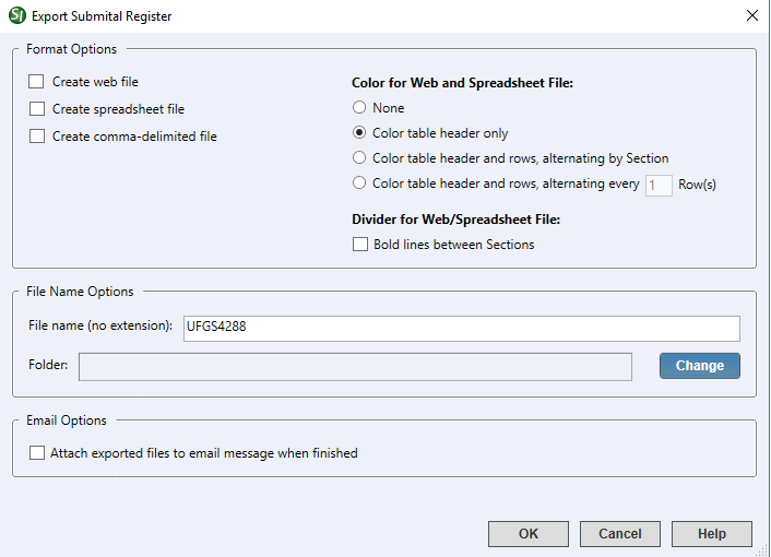 SI Explorer Process Menu - Export Submittal Register