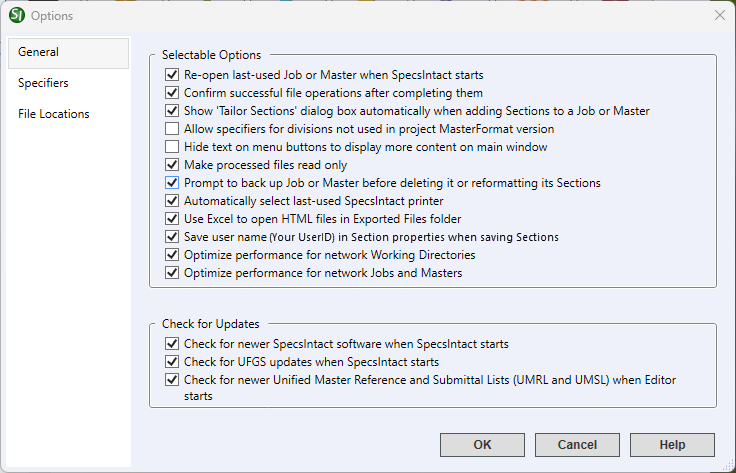 I Explorer's Setup Menu - Options: General Tab Illustration of the SI Explorer's Setup Menu - Options: General Tab