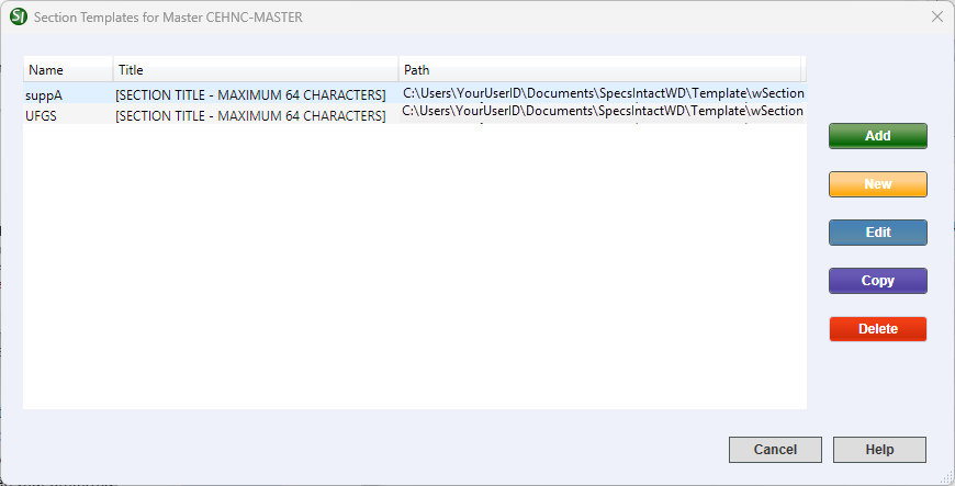 SI Explorer's Tools Menu - Section Templates Illustration SI Explorer's Tools Menu - Section Templates