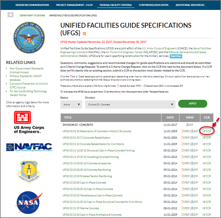 SI Explorer's Tools Menu - Submit UFGS CCR Illustration SI Explorer's Tools Menu - Submit UFGS CCR
